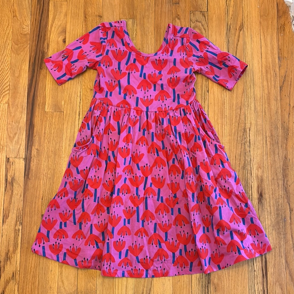 Hanna Andersson Pink A-Line Dress with Cuffed 3/4 Sleeves
